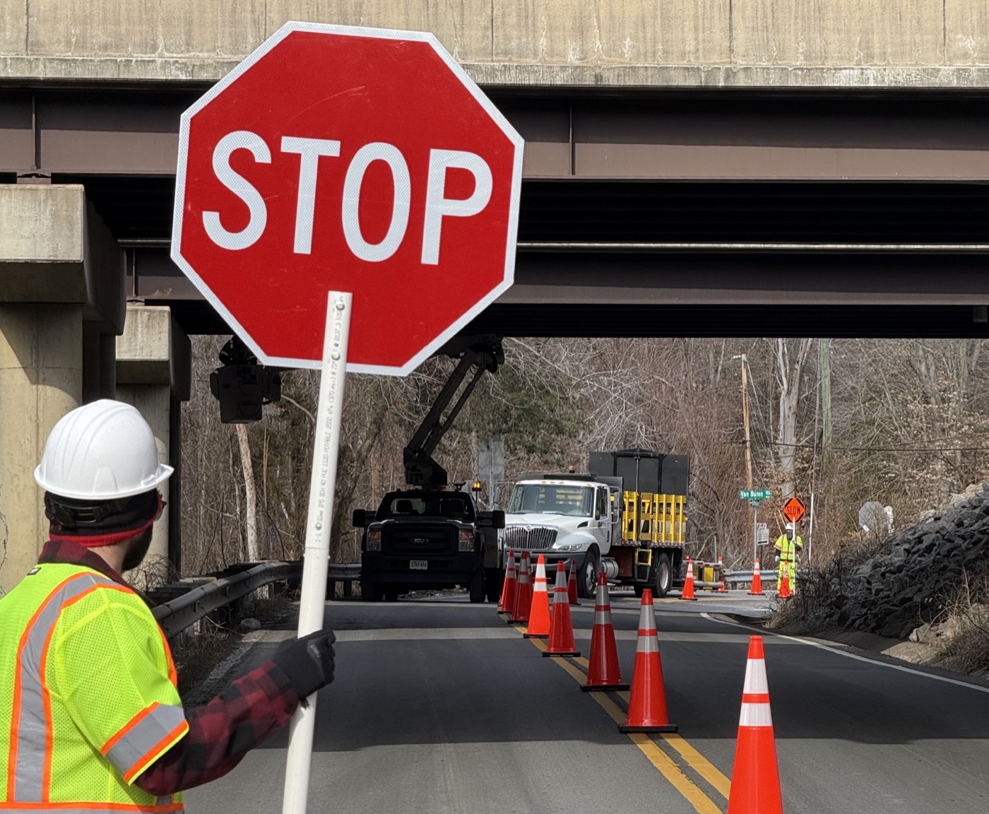 Certified Flagger with Stop Sign